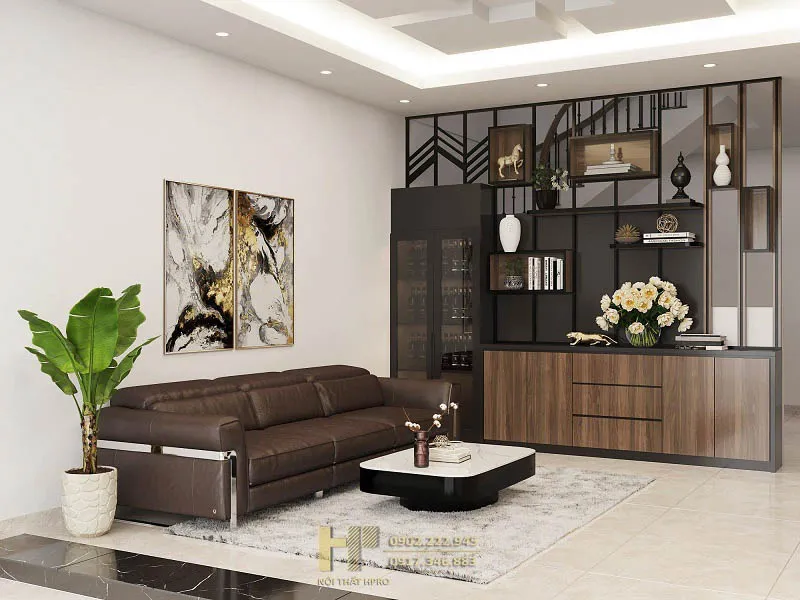 mẫu tủ rượu phòng khách hiện đại gỗ tự nhiên kết hợp kệ TV