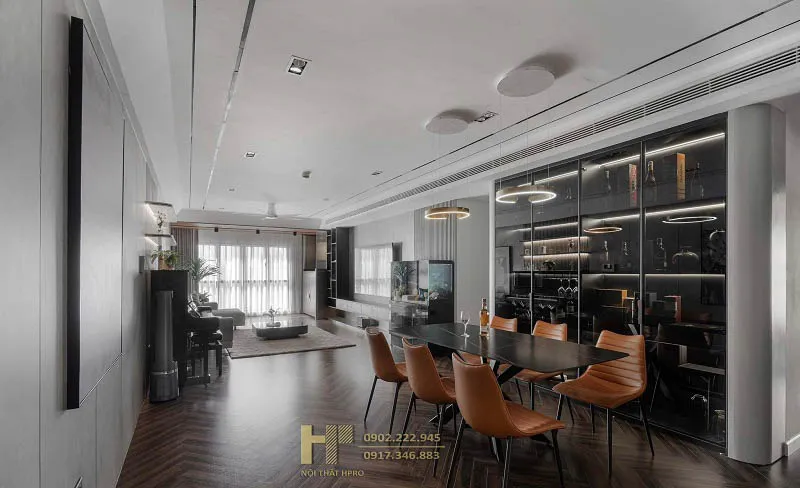 mẫu tủ rượu phòng khách hiện đại cánh kính cường lực âm tường