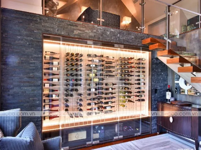 Tủ rượu âm tường giúp tiết kiệm diện tích không gian phòng khách