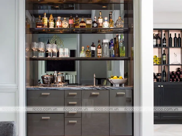 Mẫu tủ rượu góc phòng khách thiết kế nhỏ gọn