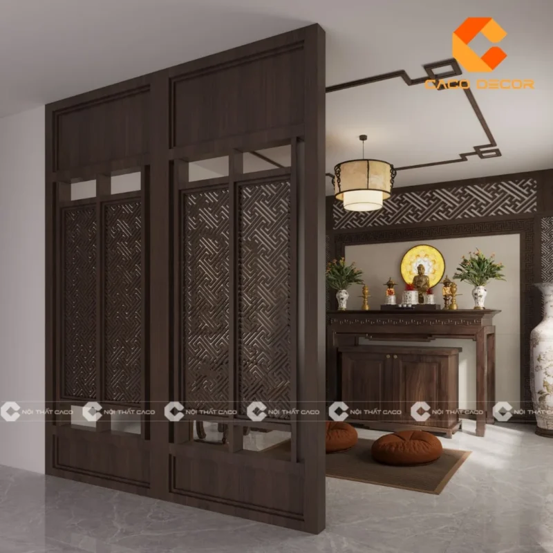 mẫu vách ngăn bàn thờ đẹp hiện đại cho phòng khách