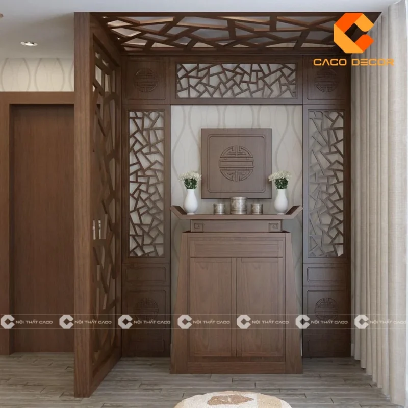 mẫu vách ngăn bàn thờ đẹp với họa tiết trang nghiêm