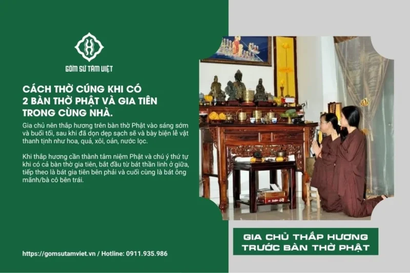 Minh họa nguyên tắc đặt bàn thờ phật và gia tiên
