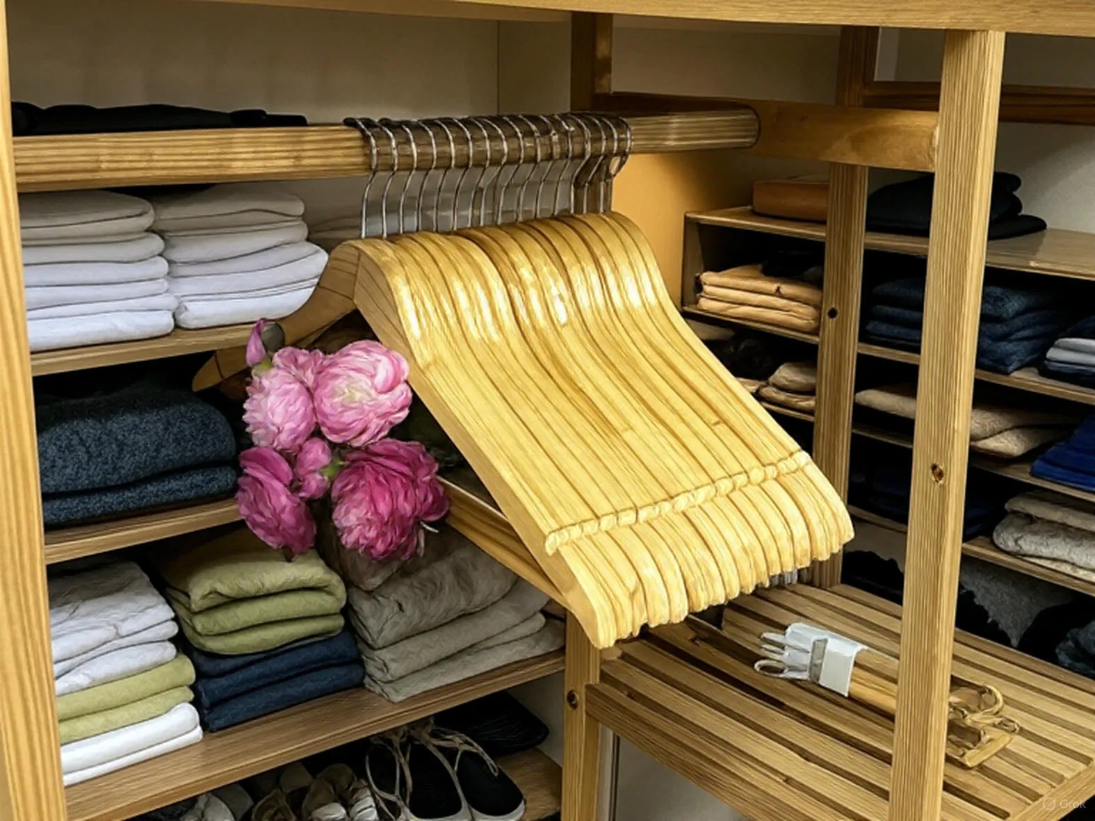 Móc gỗ treo quần áo vai dày giúp cố định form áo vest và áo khoác