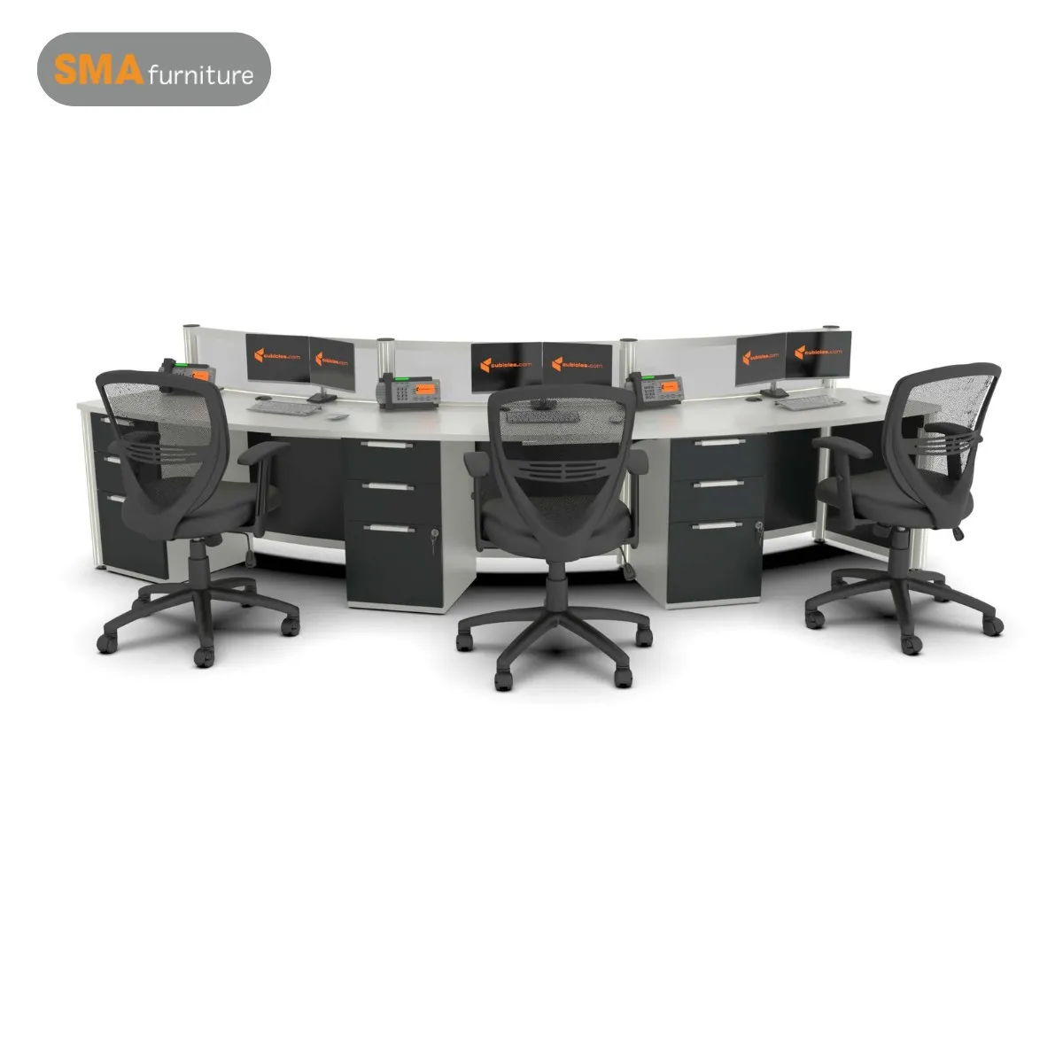 Bàn làm việc 3 người có thiết kế lỗ dẫn điện tiện lợi