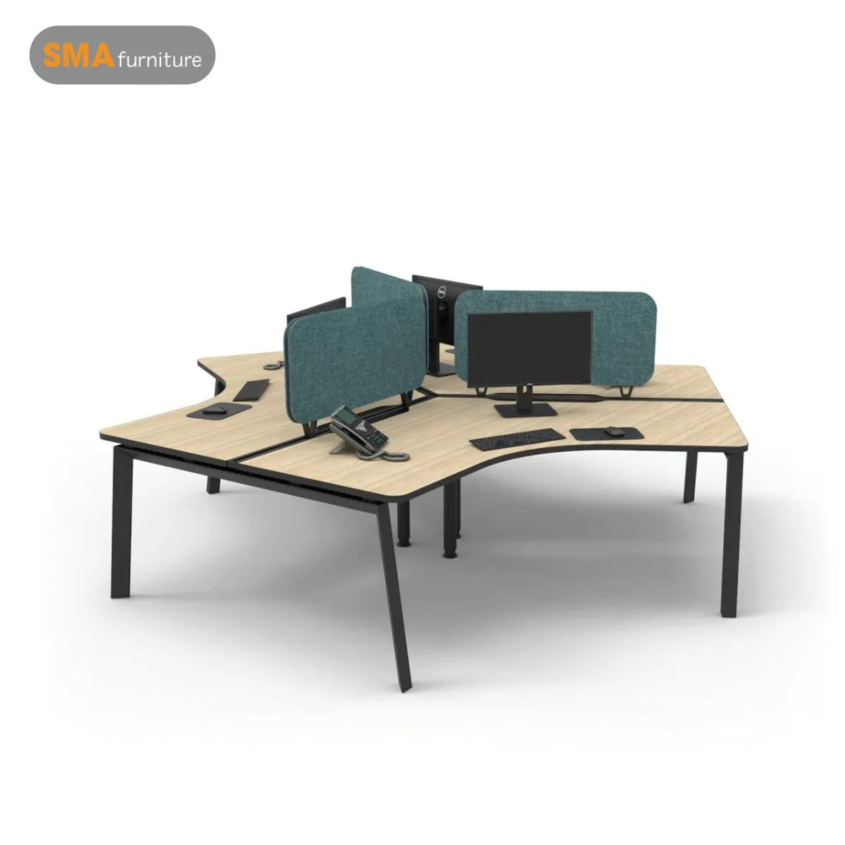 Module bàn làm việc 3 người bằng chất liệu kim loại chắc chắn