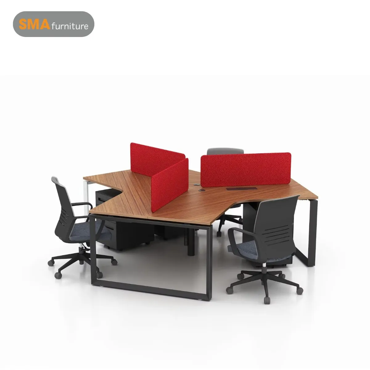 Module bàn làm việc 3 người hiện đại với khung sắt sơn tĩnh điện