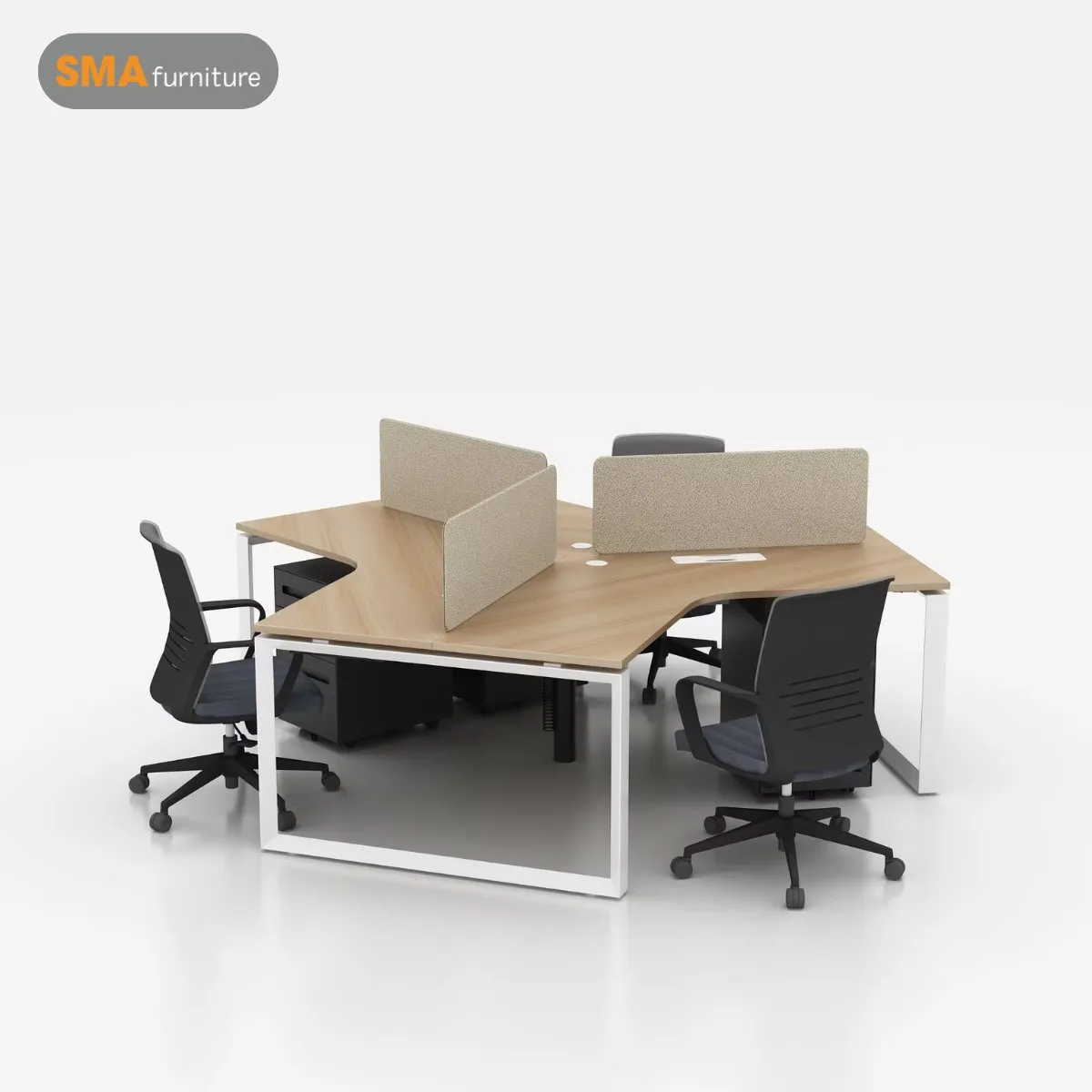 Bàn module làm việc 3 người phong cách hiện đại tối giản