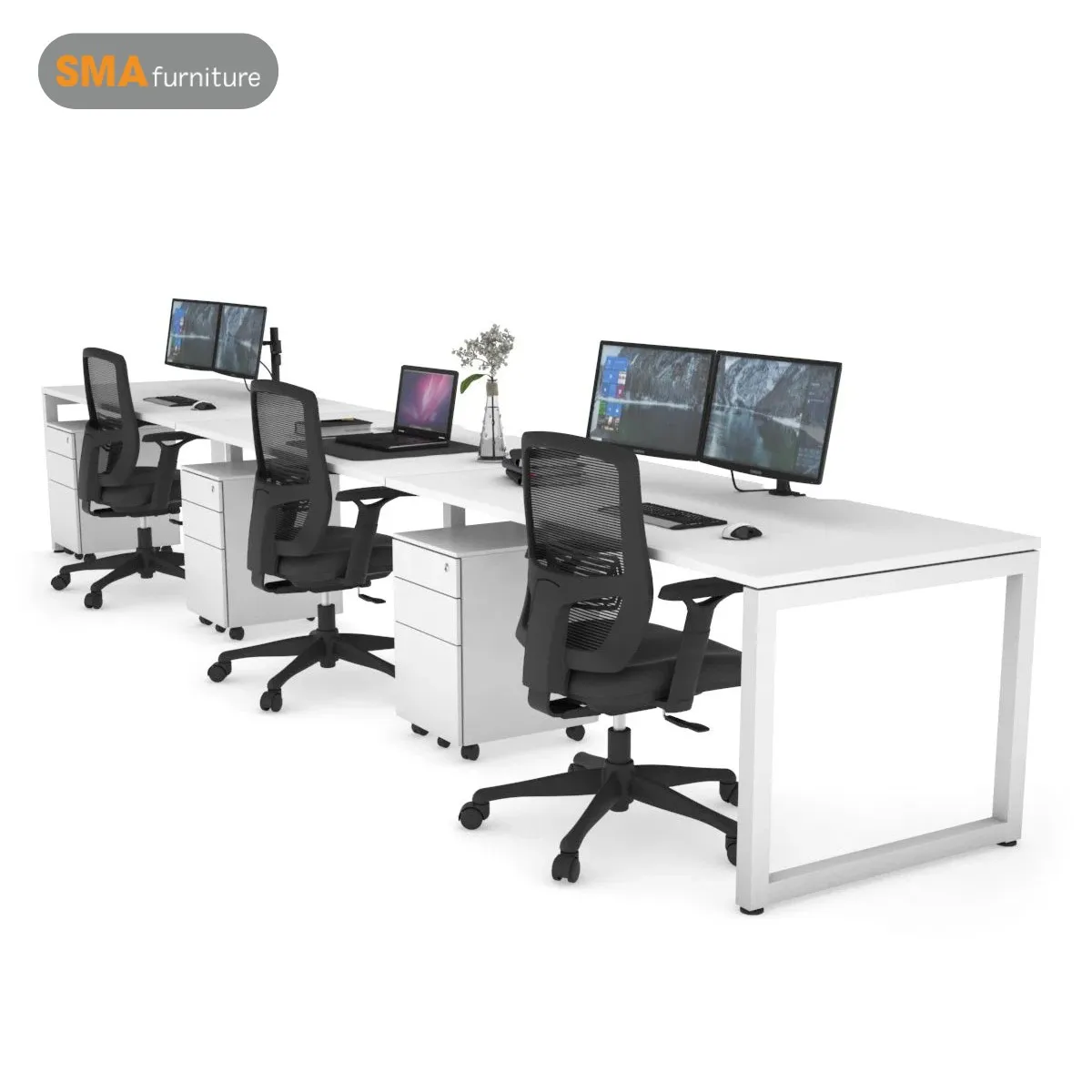 Cụm bàn làm việc 3 người gỗ công nghiệp kiểu hình chữ nhật