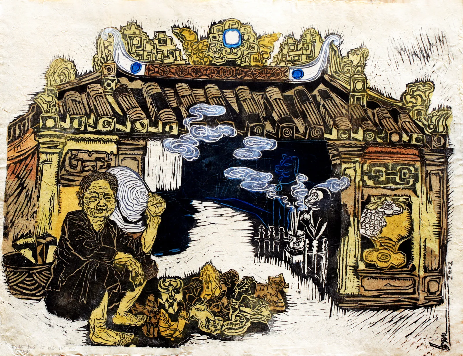 Nghệ nhân nặn tò he ở Chùa Cầu Hội An qua nét khắc tinh xảo của họa sĩ Trần Nguyên Đán