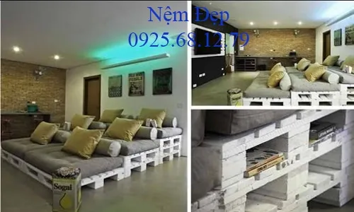 Nệm ngồi gỗ pallet cafe sân vườn