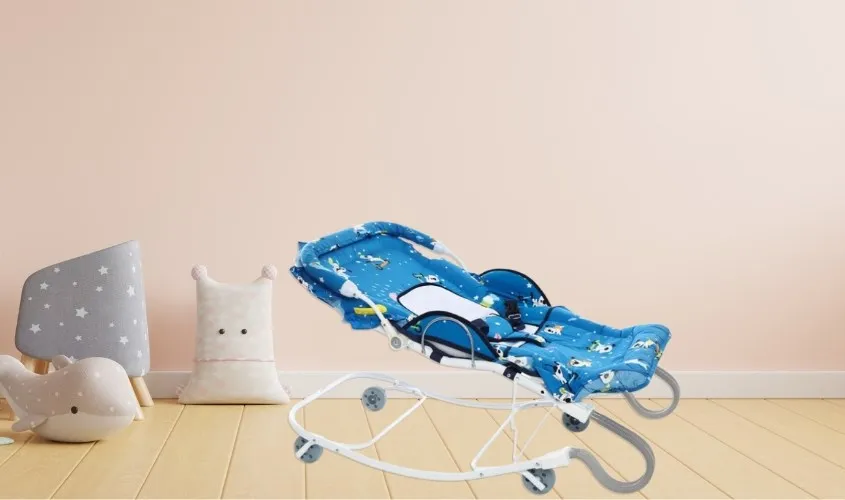 Ghế nhún ăn bột Autoru AUBFC02-LB (từ 6 tháng) - Màu xanh đậm với đai an toàn chắc chắn