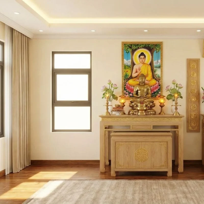 Nguyên tắc đặt bàn thờ Phật và gia tiên trong không gian thờ chung nguyên tắc đặt bàn thờ Phật và gia tiên trong không gian thờ chung
