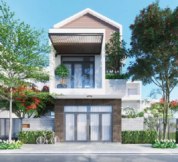 Mặt cắt không gian phòng khách với bàn ghế được bố trí hợp lý