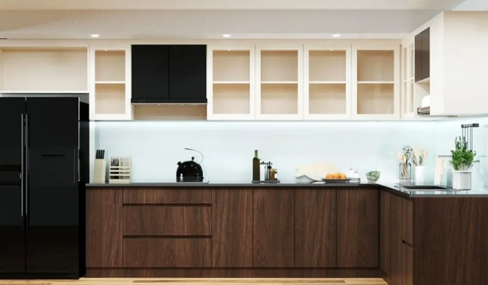 Bếp công nghiệp tông trắng xám