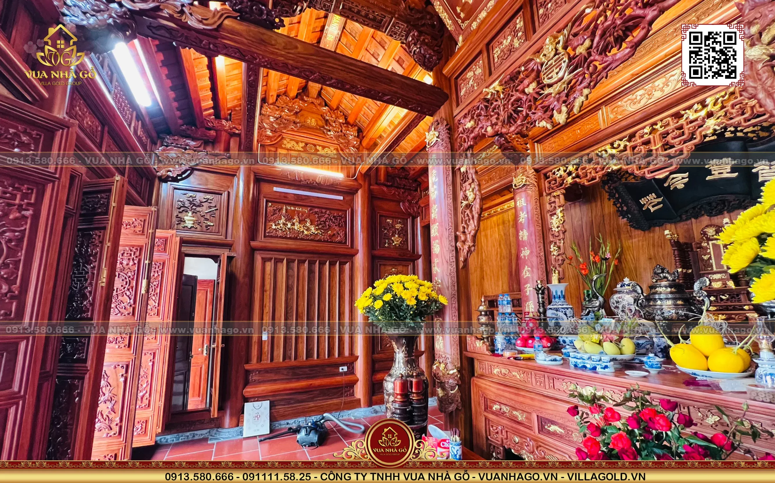 Mẫu nhà gỗ 3 gian kẻ truyền tại Vĩnh Phúc với các đường nét chạm khắc tinh xảo