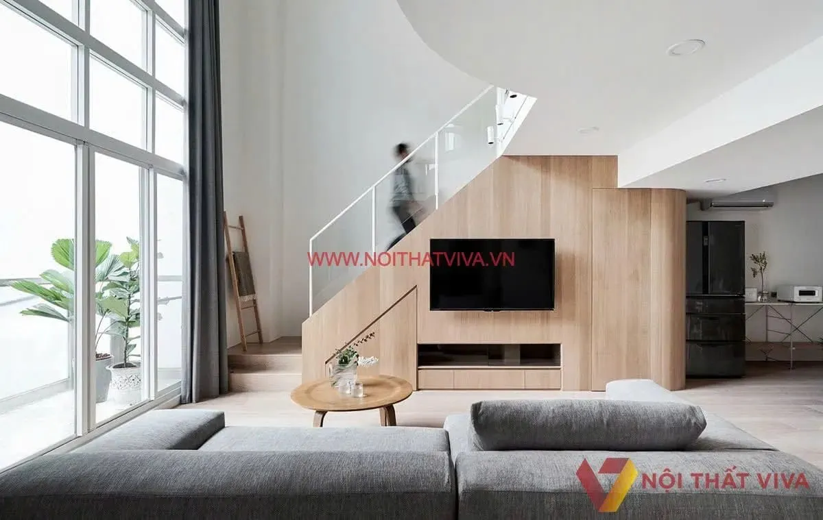 Kệ tivi gầm cầu thang tận dụng không gian chết