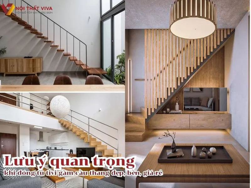 Kệ tivi gầm cầu thang gỗ công nghiệp MDF