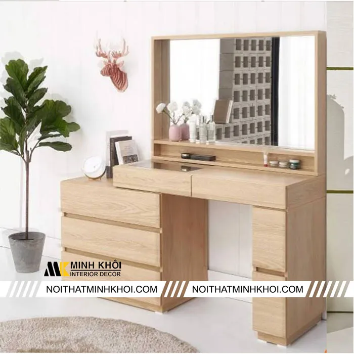 Bàn trang điểm gỗ công nghiệp màu trắng thiết kế tối giản