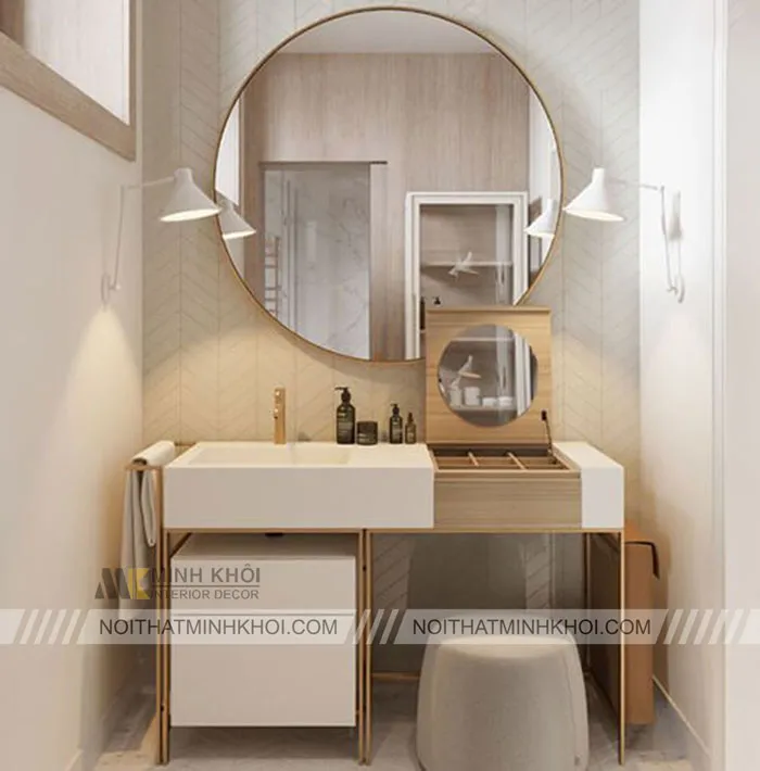 Bàn makeup gỗ công nghiệp kích thước tiêu chuẩn cho phòng nhỏ