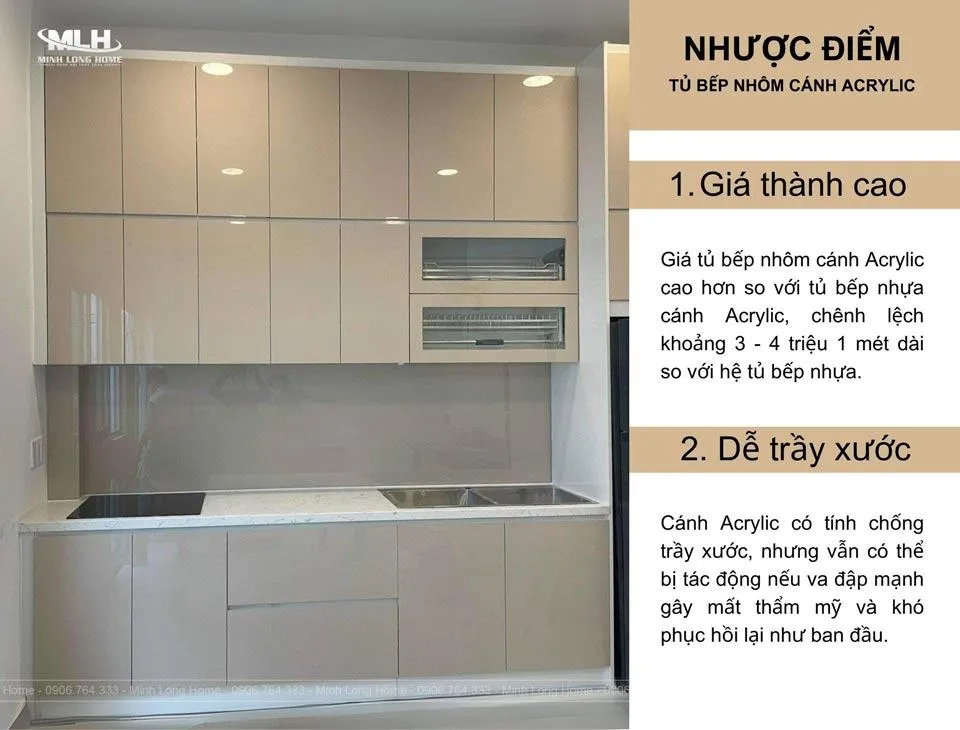 2 nhược điểm của tủ bếp nhôm cánh Acrylic