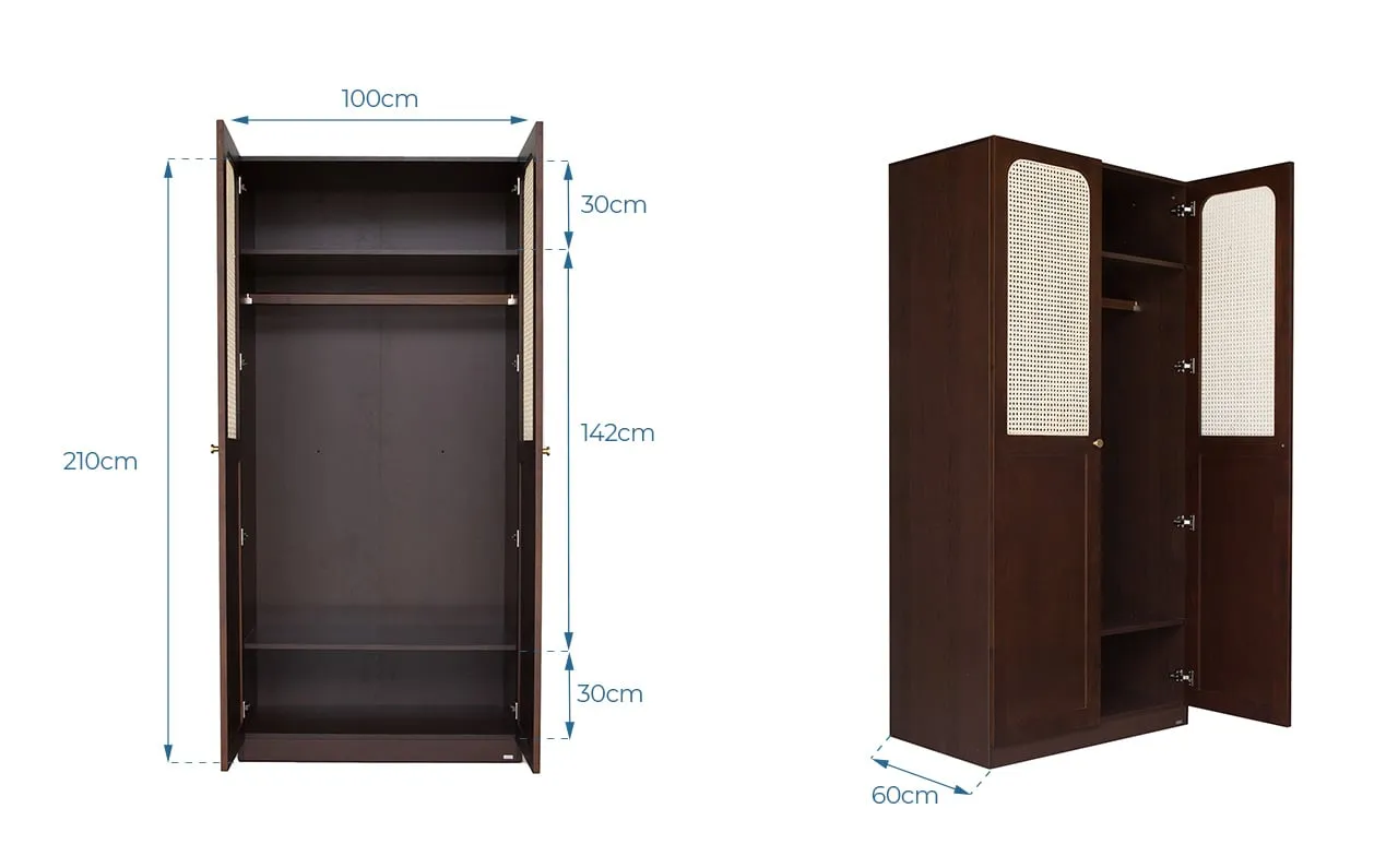 Mẫu tủ quần áo hai cánh gỗ tự nhiên với thiết kế chân cao hiện đại