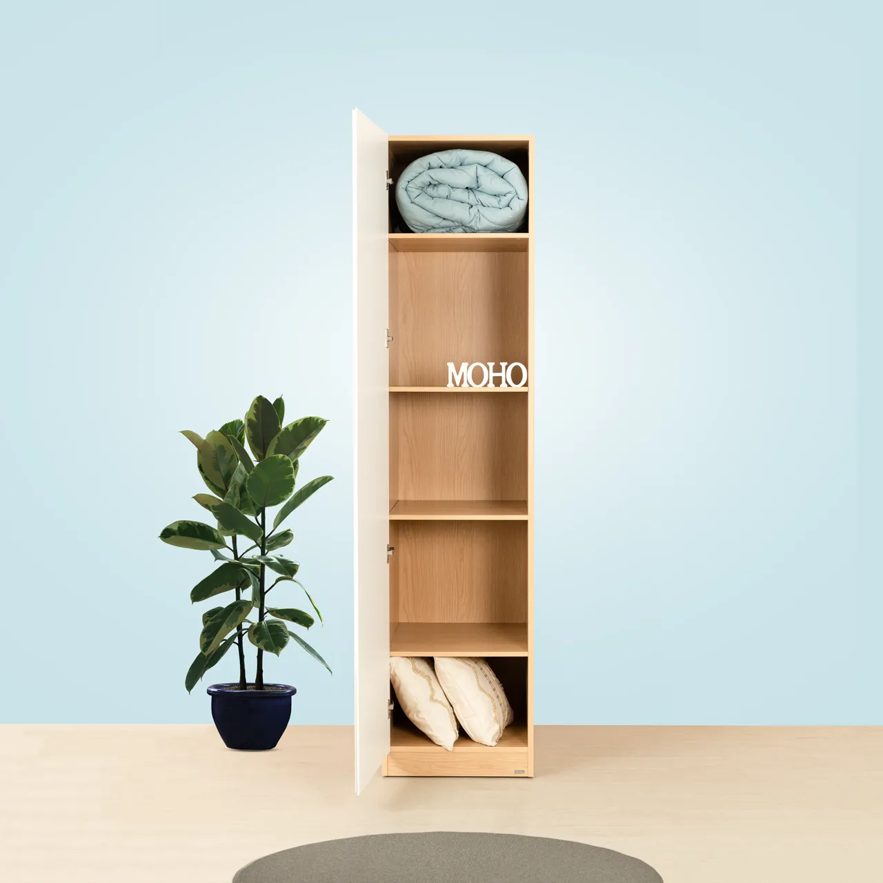 Chi tiết mẫu tủ quần áo một cánh màu gỗ tự nhiên cho không gian tối giản