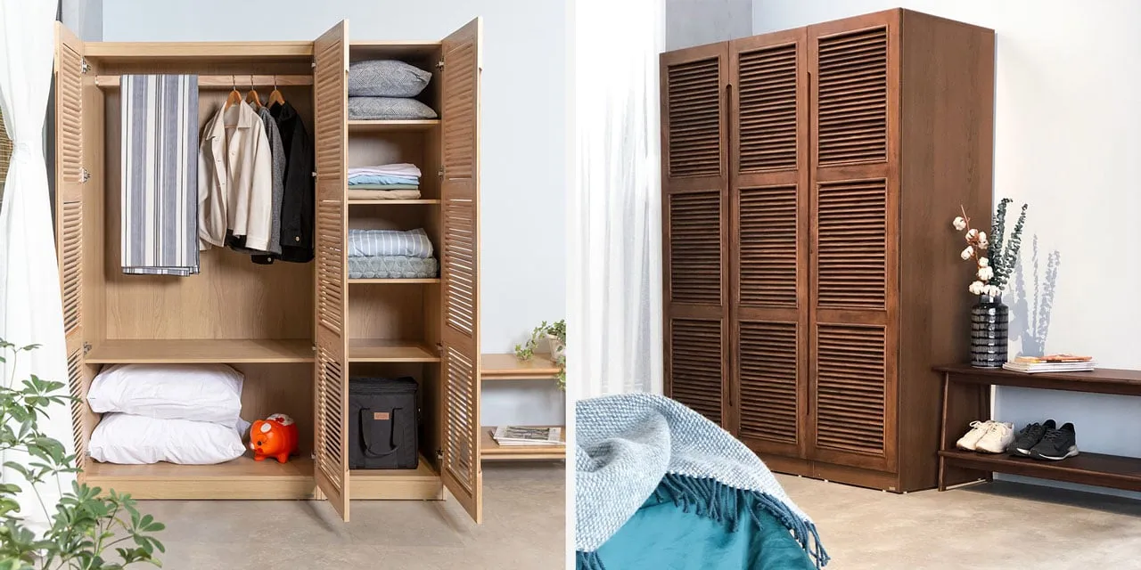 Mẫu tủ quần áo ba cánh màu gỗ trầm sang trọng phù hợp nhiều phong cách nội thất