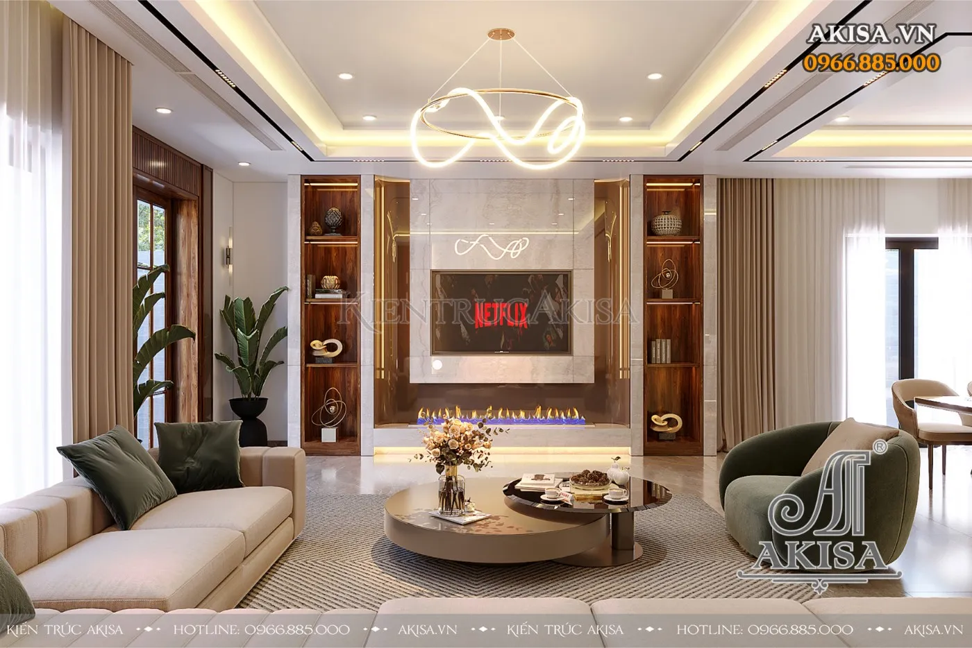 Không gian phòng khách hiện đại với nội thất gỗ công nghiệp cao cấp mang lại vẻ đẹp sang trọng