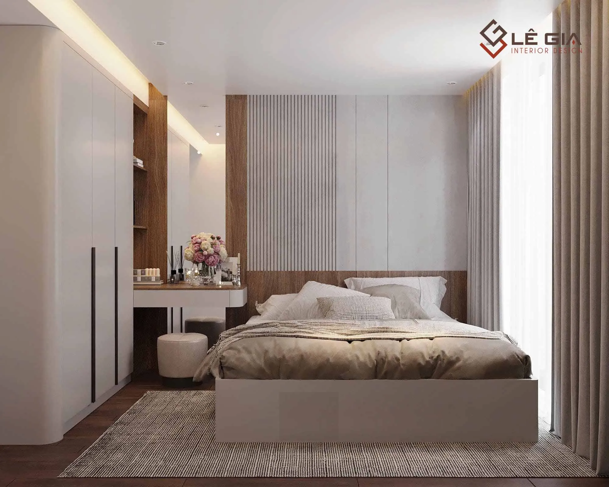 Bộ giường tủ phòng ngủ hiện đại LG-BPN630 với thiết kế tối giản màu nâu đậm