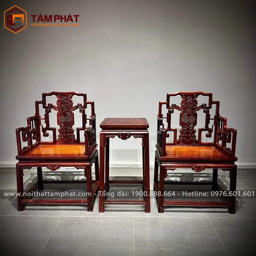 Bộ bàn ghế gỗ phòng khách cho không gian phòng trà cổ điển