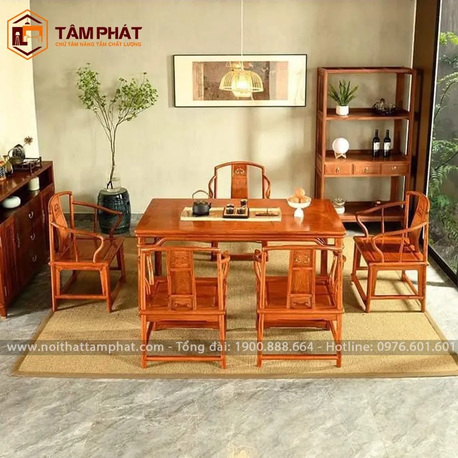 Tổng thể bộ bàn ghế gỗ phòng khách trong không gian phòng trà