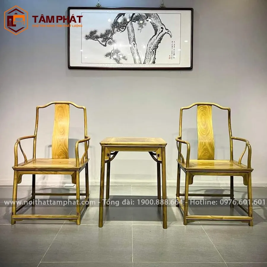 Bộ bàn ghế gỗ phòng khách kiểu phòng trà thời Minh, đường nét thanh thoát