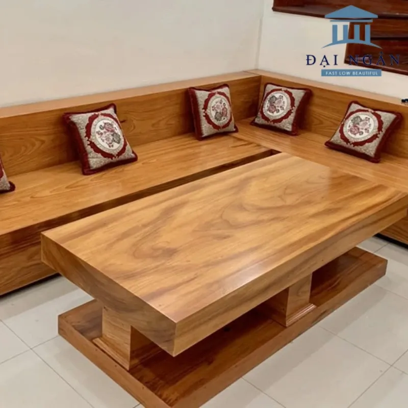 Kích thước bàn ghế gỗ nguyên khối chữ L cỡ vừa