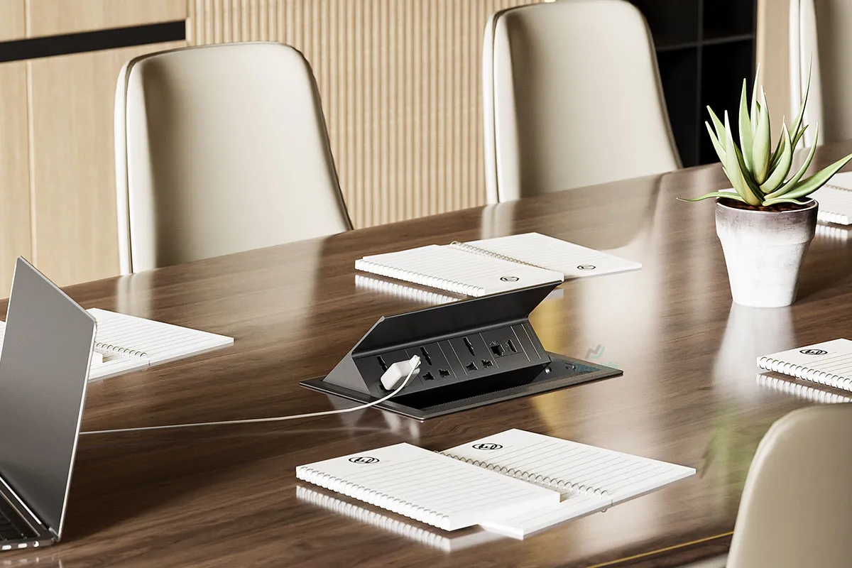 Hộp điện âm bàn làm việc cơ chế nắp lật tích hợp nhiều cổng kết nối