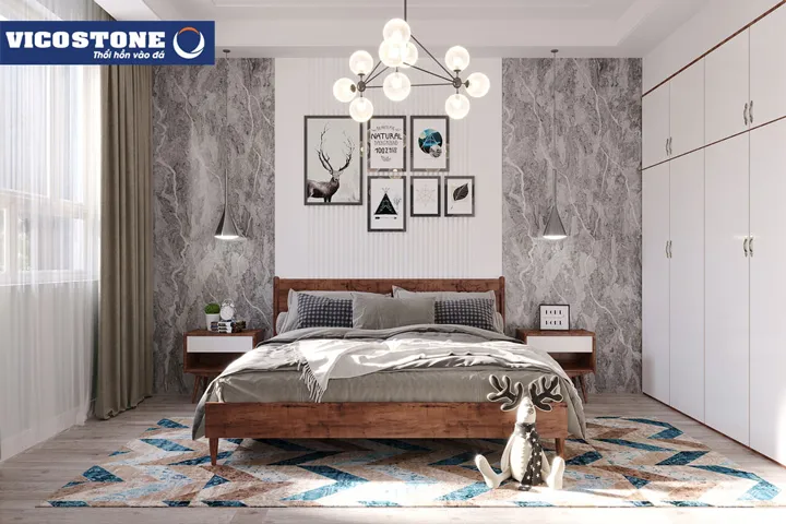 Ốp đá VICOSTONE Allurio BQ7701 trang trí nơi tường đầu giường