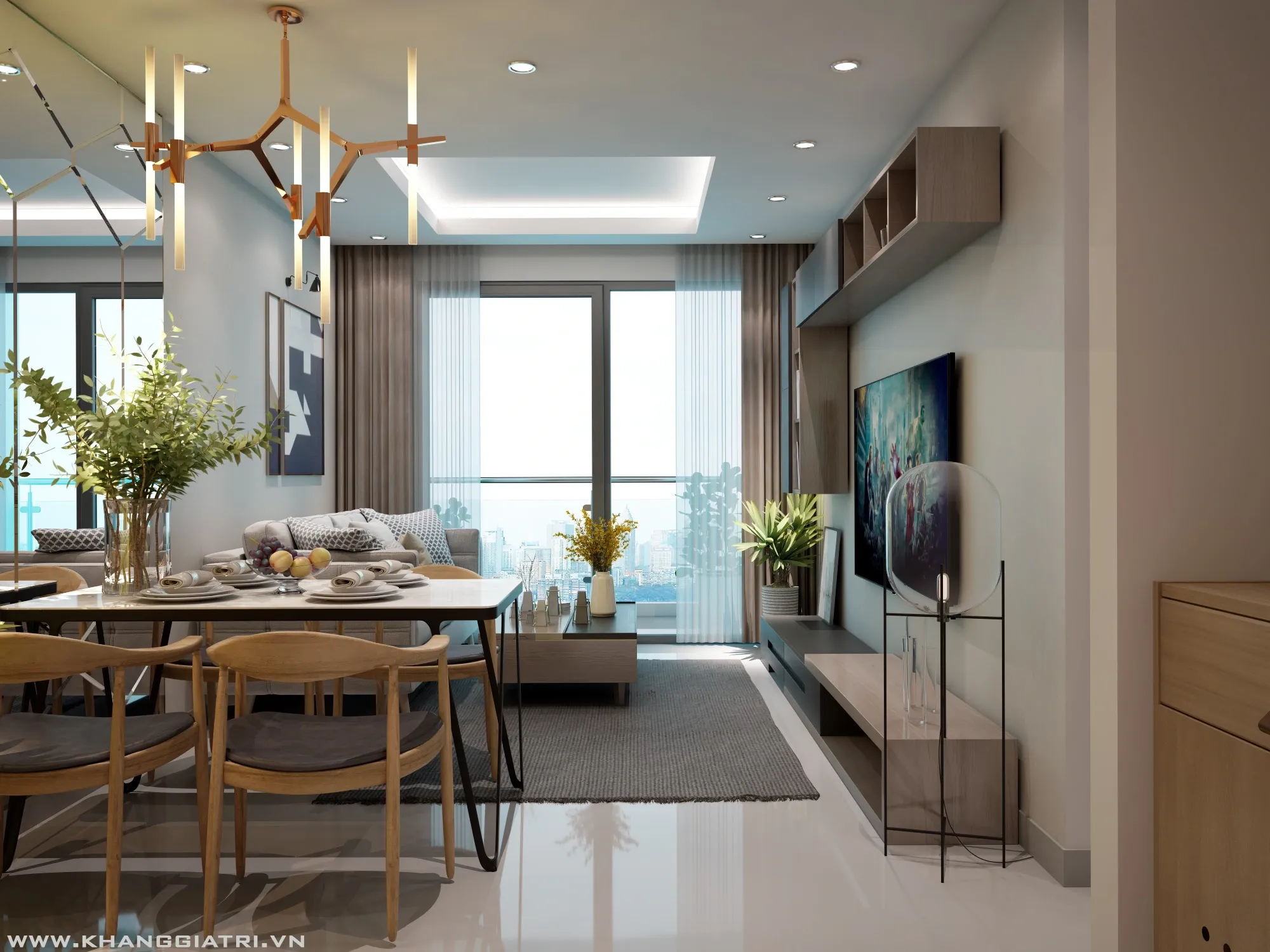 Phối cảnh phòng ngủ master gỗ óc chó sang trọng