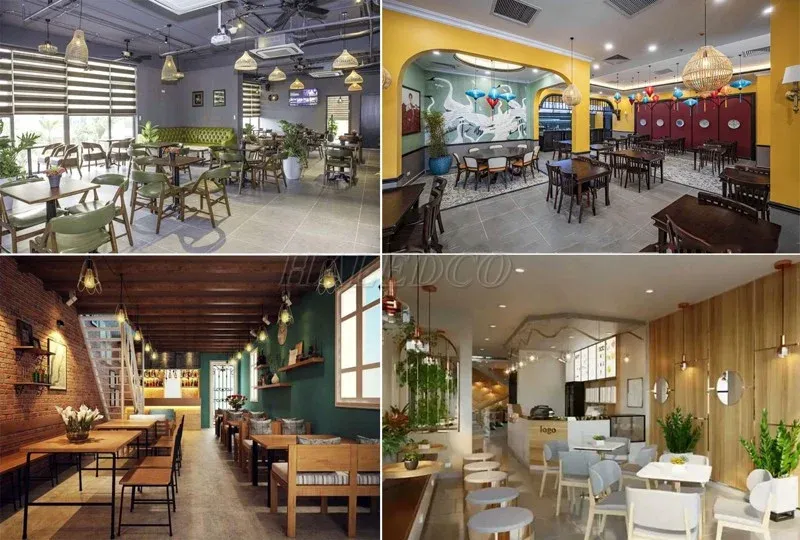 Phối màu tường với trần quán cafe tạo điểm nhấn