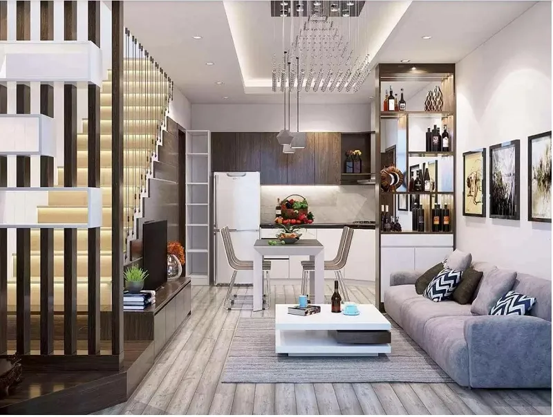 Phòng bếp nhà ống 5m có diện tích dài và hẹp