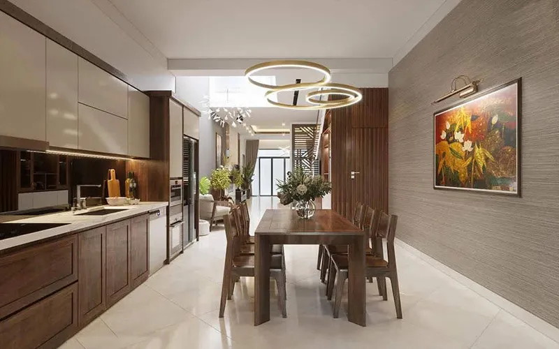 Không gian bếp mở trong nhà ống 5m