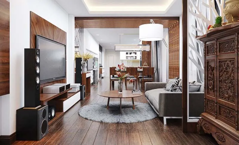 Ấn tượng với phòng bếp nhà ống 5m liền phòng khách