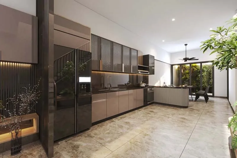 Thiết kế tủ bếp chữ I ôm trọn tường nhà