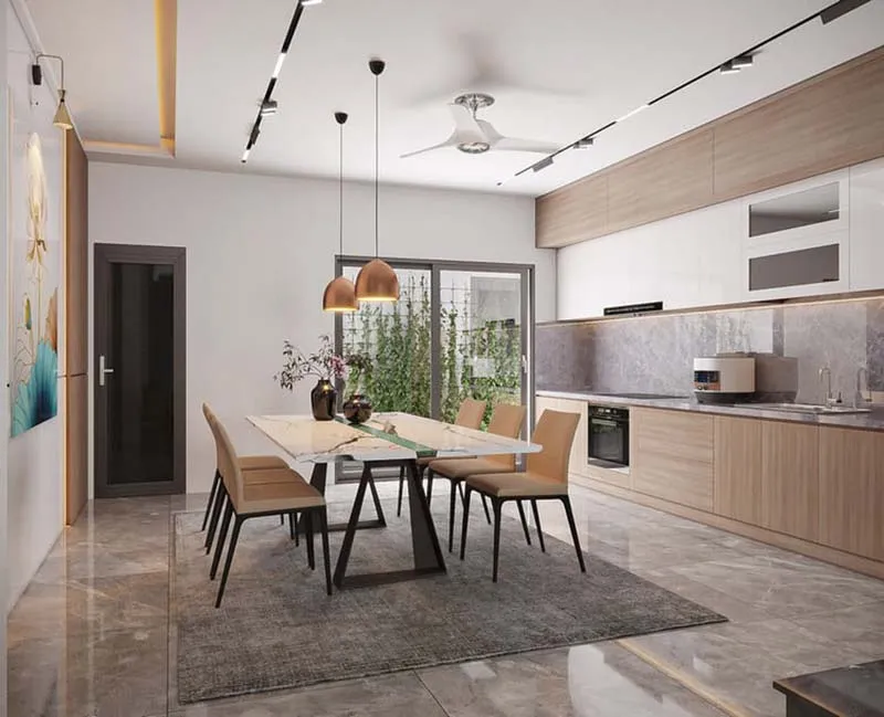 Phòng bếp chữ I trong nhà ống 5m