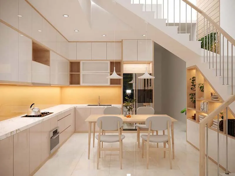 Thiết kế phòng bếp tối giản cho nhà ống 5m