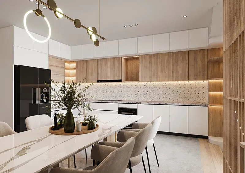 Thiết kế bếp tầng trệt thông thoáng cho nhà ống