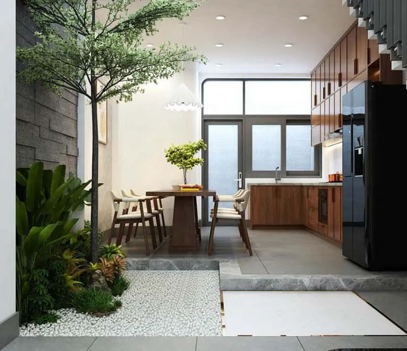 Phòng bếp nhỏ đẹp kiểu Bắc Âu cho nhà ống