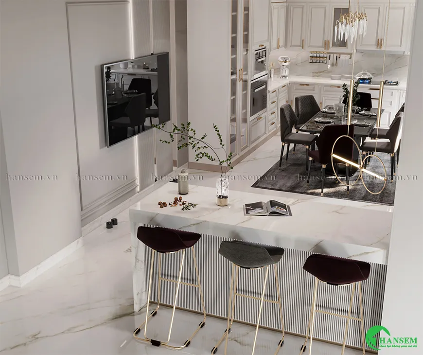 Quầy bar tích hợp ghế ngồi có chiều cao mang đến trải nghiệm độc đáo