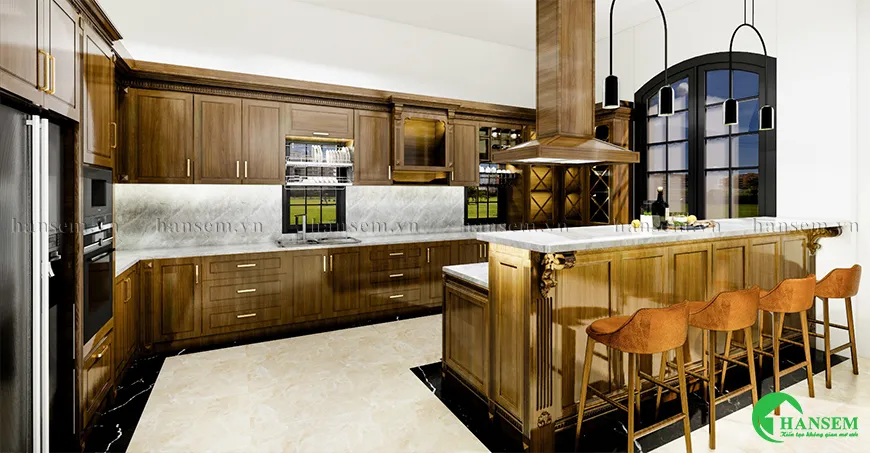 Quầy bar kết hợp bếp nấu vừa thưởng thức hương vị và nhâm nhi ly rượu