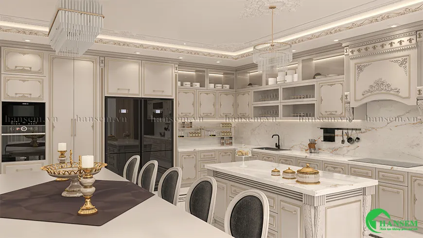Tủ bếp và các đồ dùng nội thất thiết kế theo phong cách Châu Âu