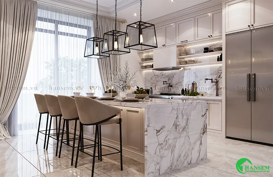 Sự kết hợp giữa đường vân đá và màu trắng xám